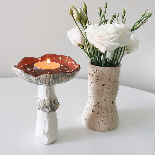 Amanita Mushroom Handmade Ceramic Tealight Candle Holder or Decorative Figure