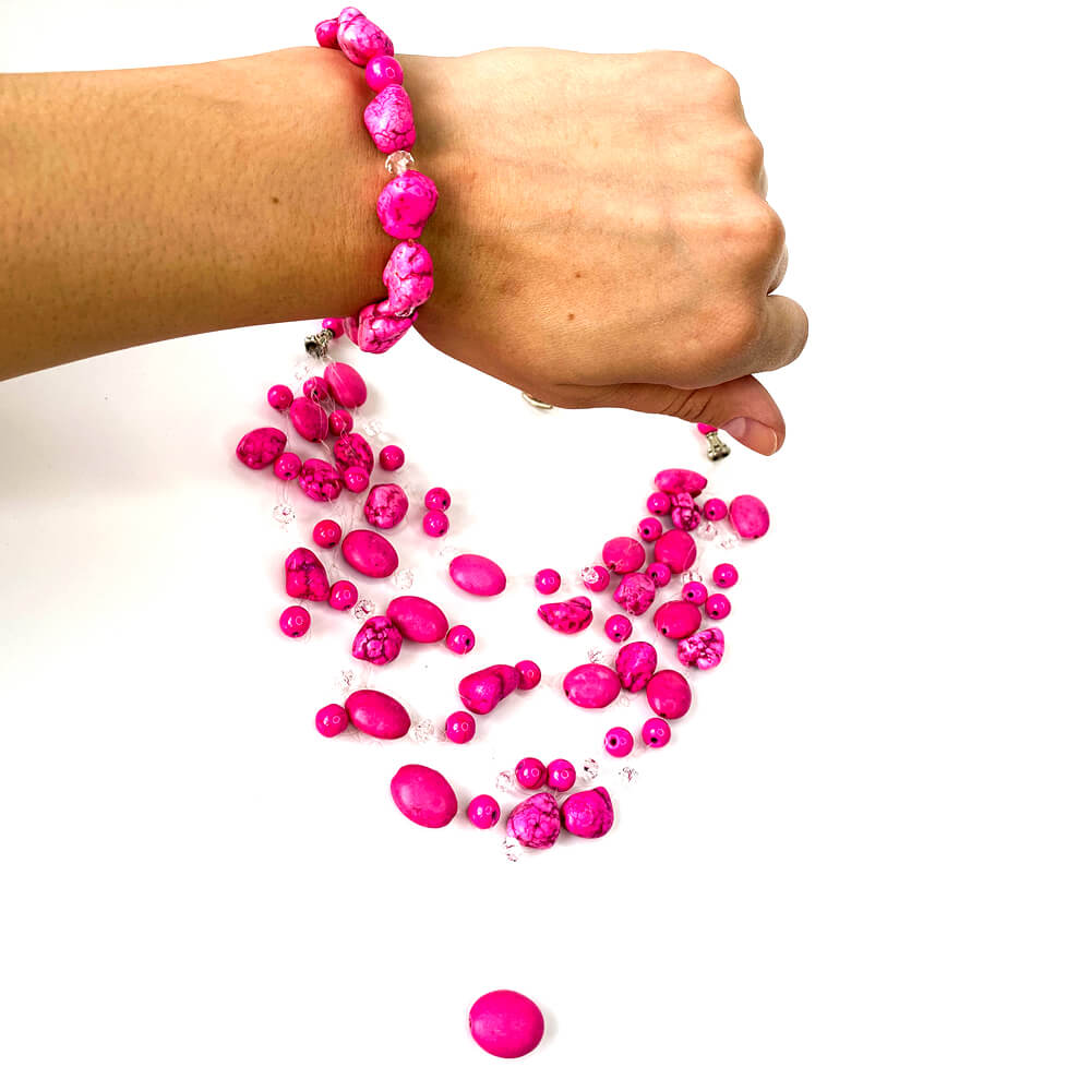 Necklace & Bracelet Set Pink Agate
