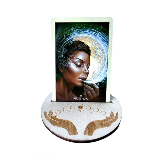Tarot & Oracle Altar Card Display Stand from Wood Half-Moon shape